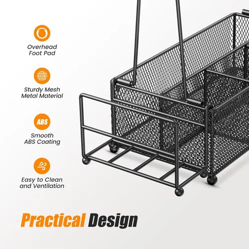 Vista 5 de PHINOX Organizador de utensilios con asa y portarrollos de toallas de papel, organizador de cubiertos y condimentos para fiestas, pícnic y Negro