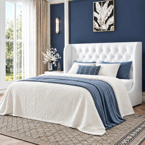 Vista 14 de HOMBCK - Marco de cama tamaño completo, base de cama tapizada en plataforma gris con cabecero, terciopelo acolchado, diseño de ala curvada, listones