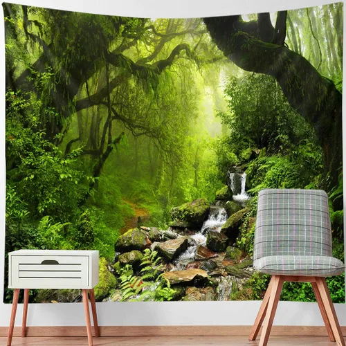 Vista 18 de Llamazing - Tapiz de paisaje forestal para decoración del hogar - Tapiz mágico para sala de estar y dormitorio