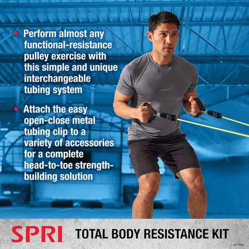 Vista 3 de SPRI Resistance Band Kit - Resistance Training Interchangeable Tubes for Full Body Toning - Includes 5 Exercise Bands, Ankle/Wrist Strap with Padded