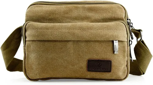 Vista 3 de GEARONIC TM - Bolso bandolera de lona para hombre, estilo vintage, para la escuela, senderismo, militar, viajes, bolsa de hombro