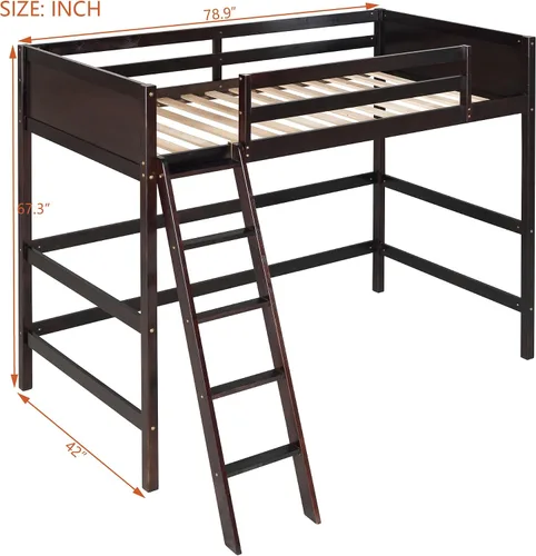 Vista 2 de Harper & Bright Designs Twin Size Loft Bed with Guardrail and Ladder,Wooden Loft Bed Frame with Slat Support,Espresso