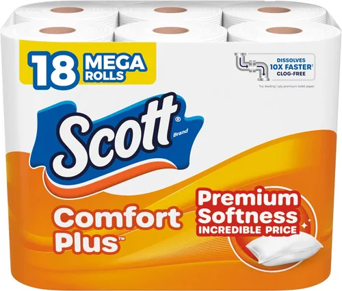 Vista 7 de Scott ComfortPlus - Papel higiénico, 6 mega rollos, 310 hojas por rollo, apto para fosas sépticas, toalla de baño de 1 capa