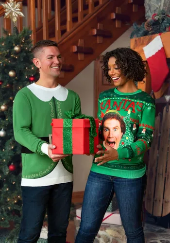 Vista 4 de Fun Costumes Sudadera navideña fea de elfo de Papá Noel para adultos