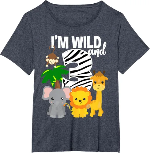Vista 67 de Camiseta de cumpleaños con temática de zoológico de I'm Wild and 3, Negro, S