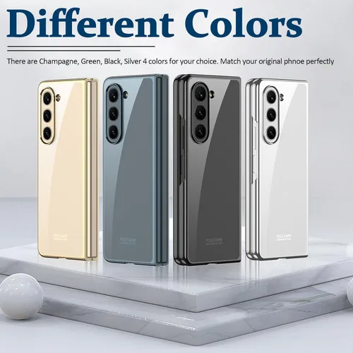 Vista 7 de Miimall Funda compatible con Samsung Galaxy Z Fold 5, policarbonato duro chapado transparente de lujo, cubierta trasera transparente, funda