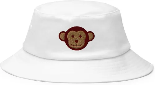Vista 6 de Sombrero de cubo bordado de mono, cara de animal, retro, vintage, verano, festival, lindo, mujeres, hombres, diseñador, playa, sombra de sol