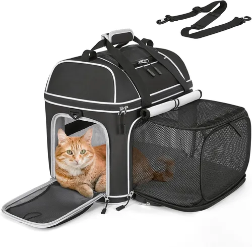 Vista 10 de Transportador expandible para perros y gatos: transportador de mascotas de lados suaves aprobado por aerolíneas, grande, pequeño, mediano, plegable