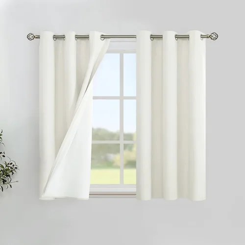 Vista 35 de YoungsTex - Cortinas 100% opacas para dormitorio, con aislamiento térmico y ojales, cortinas oscuras negras con capa pesada para ventana de sala