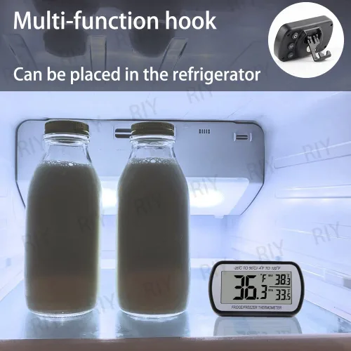 Vista 2 de 2 Pack Termómetro de Refrigerador y Heladera Digital, Termómetro para Sala de Refrigeración Impermeable, Pantalla LCD Grande, Función de Registro