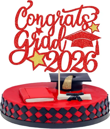 Vista 3 de 1 pieza de decoración para pastel de graduación 2026 con tapa de graduación con purpurina, diploma de tacón alto para niña, selección de pastel