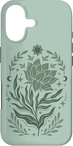 Vista 32 de Sage & Green Flowers Sun Crescent Moon Boho Floral Celestial Case for iPhone 16