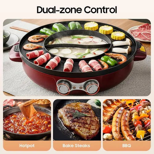 Vista 7 de Parrilla eléctrica sin humo y olla de cocción coreana, parrilla de barbacoa coreana, cocina portátil 2 en 1, máquina combinada compacta de barbacoa