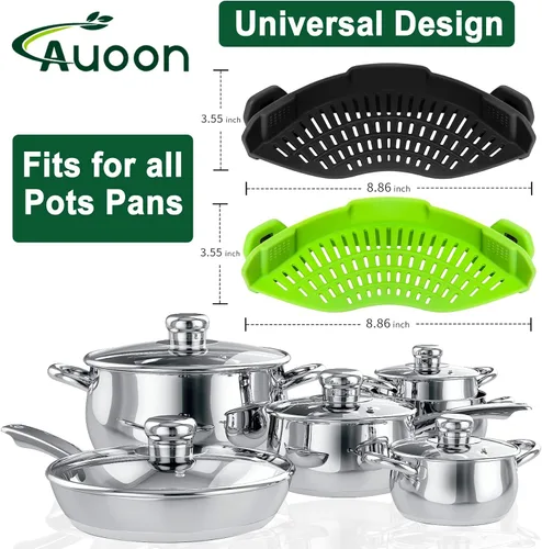 Vista 5 de AUOON - Colador con clip para todas las ollas, colador de silicona para pasta, colador de cocina para drenar fideos, grasa de carne molida