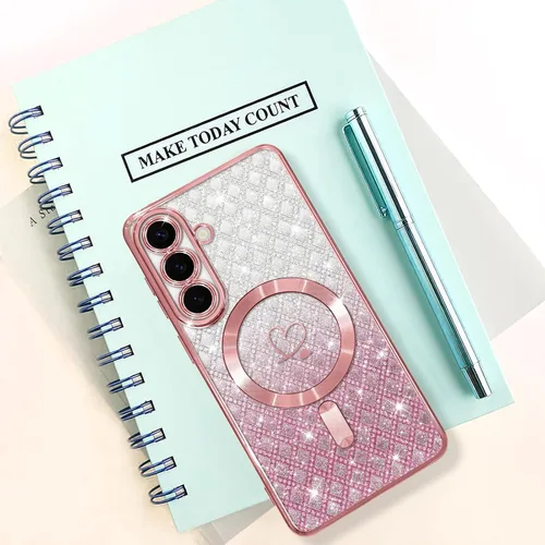 Vista 473 de Bonoma - Funda compatible con Samsung Galaxy S21 Plus, diseño de corazón con purpurina, color rosa Support for MagSafe, Plating Magnetic Case TPU
