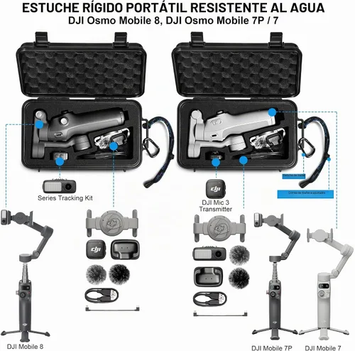 Vista 2 de Lekufee Estuche rígido impermeable de viaje para DJI Osmo Mobile 8, Osmo Mobile 7P / 7 estabilizador de cardán y accesorios (solo funda y bolsa)