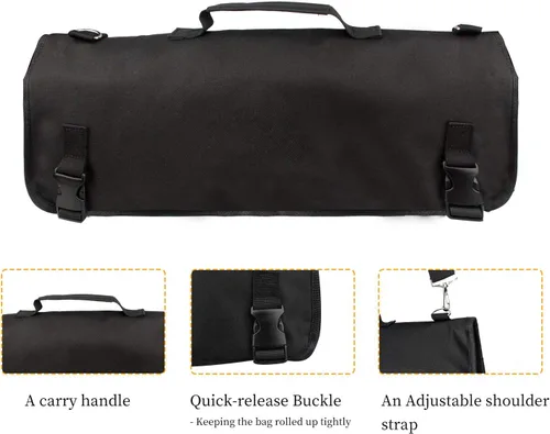 Vista 3 de Tosnail Bolsa enrollable para cuchillos de chef con asa de transporte y correa para el hombro, bolsa de almacenamiento de cuchillos de cocina