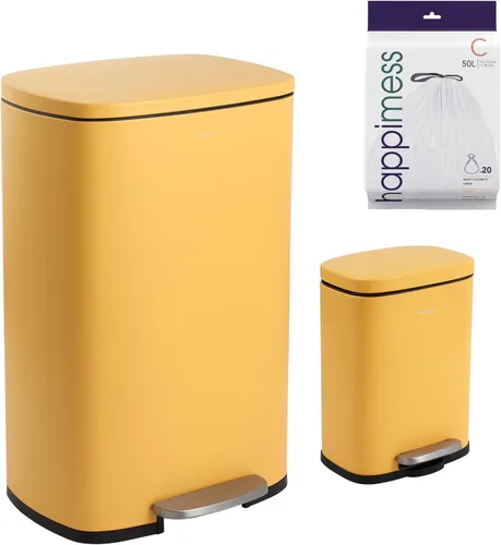 Vista 10 de happimess HPM1006B Connor - Bote de basura rectangular de 13 galones con tapa de cierre suave y mini basurero gratis, resistente a las huellas Negro