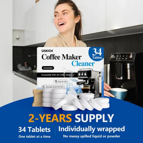 Vista 2 de Pastillas Limpiadoras Descalcificadoras para Máquina de Café Paquete de 34, Limpiador para Cafetera para Keurig, Ninja, Breville, Delonghi