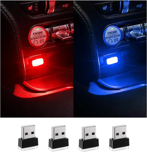 Vista 17 de Augeny 4 PCS Lámpara de Atmósfera Interior de Coche LED USB, Luz Nocturna Decorativa Enchufable USB, Kit de Iluminación Ambiental Portátil para 2