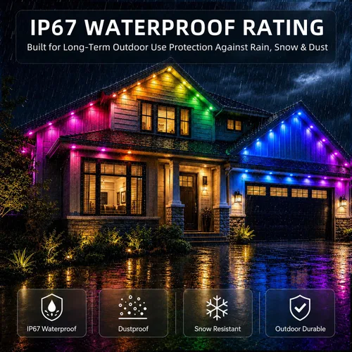 Vista 7 de Luces permanentes para exteriores para casa de 50 pies RGB+IC luces de alero inteligente, IP67 impermeables, luces LED para exteriores