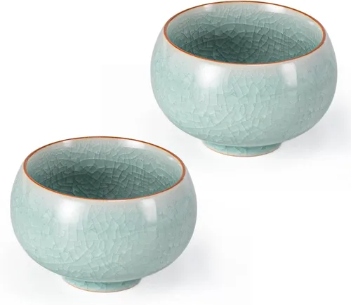 Vista 17 de KAMMAK Juego de 2 tazas de té pequeñas de porcelana de 6.7 onzas, tazas de té japonesas de cerámica para el hogar, fiesta, oficina, juego de té
