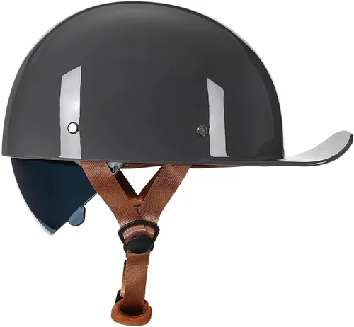 Vista 11 de Casco abierto de estilo vintage retro para motocicleta, gorra de béisbol, medios cascos con lente desplegable para hombres y mujeres, ciclomotor