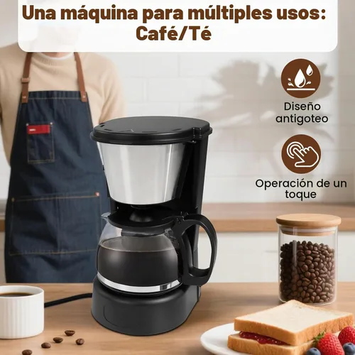 Vista 5 de Cafetera de goteo de 5 tazas de café antigoteo de un solo toque con jarra de filtro reutilizable, para mantener el calor, cuchara, cafetera