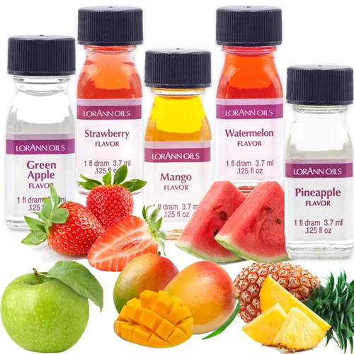 Vista 2 de LorAnn - Saborizantes súper concentrados en botellas pequeñas (3.7 ml) (paquete de 5 unidades), incluye manzana verde, mango, piña, fresa y sandía