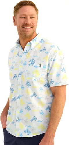 Vista 13 de HUK Camisa Kc Scott estampada Kona, camisa de rendimiento con botones de manga larga para hombre Fish Chaos - Blanco