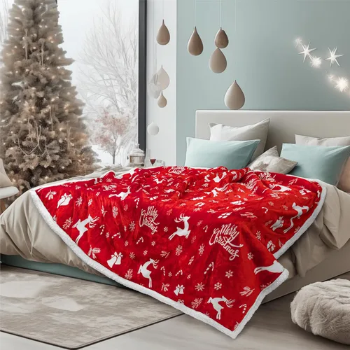 Vista 11 de PAVILIA Premium Manta de vellón sherpa de Navidad regalo de decoración navideña, afelpada, cálida y acogedora, de microfibra y reversible, para Pan