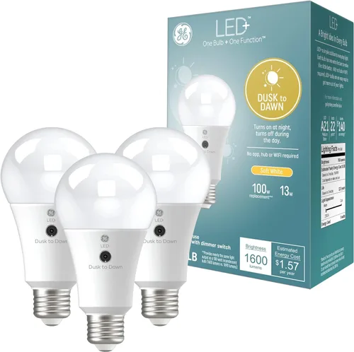 Vista 12 de GE General Electric LED+ del Anochecer al Amanecer Blanco Suave A21 (Paquete de 1)