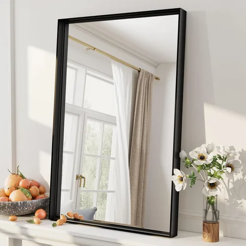 Vista 86 de Paquete de 2 espejos de baño con marco de metal negro de 22 x 30 pulgadas, espejo rectangular redondeado negro mate, antioxidante, se cuelga