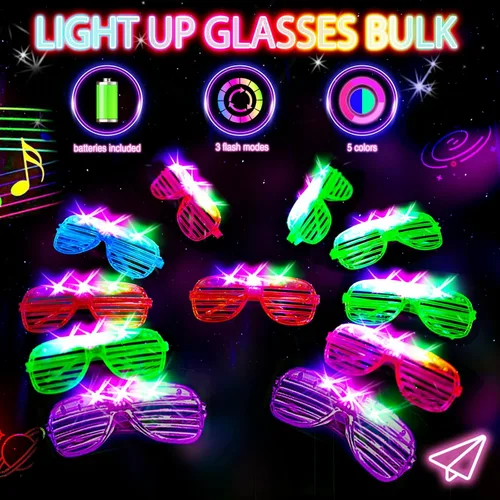 Vista 3 de SHQDD 38 lentes LED, anteojos iluminados, 5 colores, 3 modos de luz, suministros de fiesta que brillan en la oscuridad, recuerdos de fiesta de neón