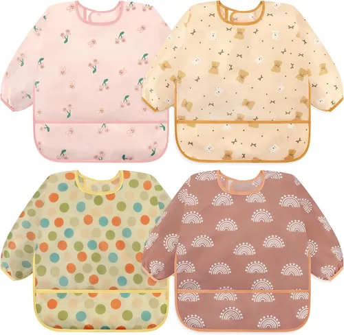Vista 14 de Accmor 4 Pack Long Sleeve Bibs, Baby Smock Waterproof Full Sleeved Bib for Baby Toddler 6-36 Months