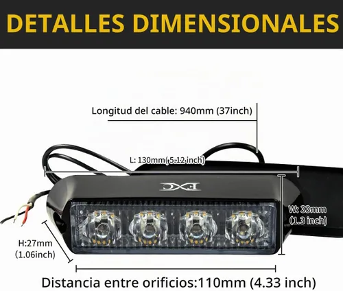 Vista 6 de FXC - 2 luces estroboscópicas intermitentes con 4 LED para montaje en superficie, para camión, automóvil, vehículo, luz de rejilla LED, baliza