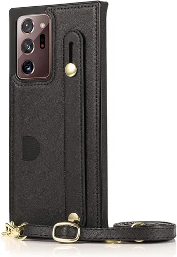 Vista 6 de Funda Samsung Galaxy Note 20 Ultra con correa de piel ajustable, tarjeteros cruzados, función atril - KB negro