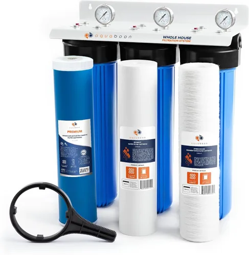 Vista 13 de Aquaboon Sistema de filtro de agua de 3 etapas para toda la casa, filtros de polipropileno y sedimentos para heridas de cuerda para agua de pozo