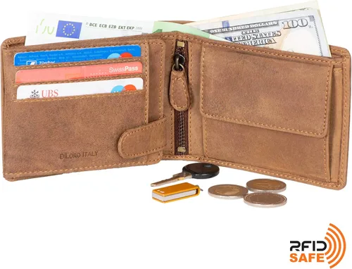 Vista 2 de DiLoro Billetera de cuero para hombre de tamaño completo con cremallera plegable y protección RFID