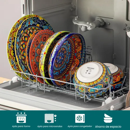 Vista 4 de vancasso 24-Piece Dinnerware Sets,Plates & Bowls Sets Service for 6, Bohemian Porcelain Dishes Set for 6, Kitchen Dinner Set,Microwave & Dishwasher