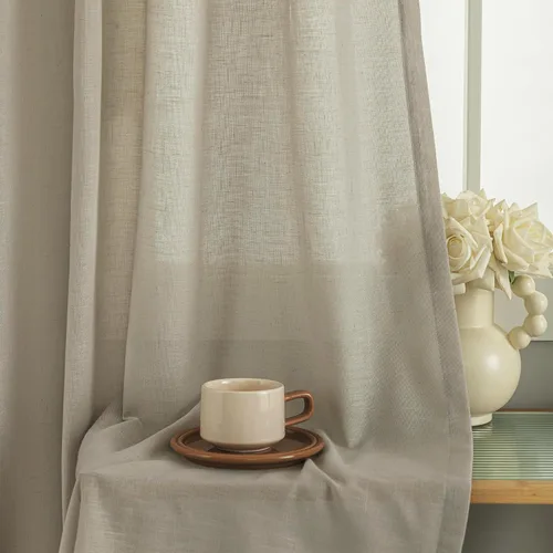 Vista 6 de Cortinas extra largas con pliegues de lino taupe beige de 132 pulgadas de largo para sala de estar con techo alto, dormitorio, cortinas de ventana