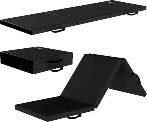 Vista 9 de Fitvids Esterilla de gimnasia plegable para hacer ejercicio, 2 x 6 x 2 pulgadas, con asas de transporte, de alta densidad, antidesgarros, portátil