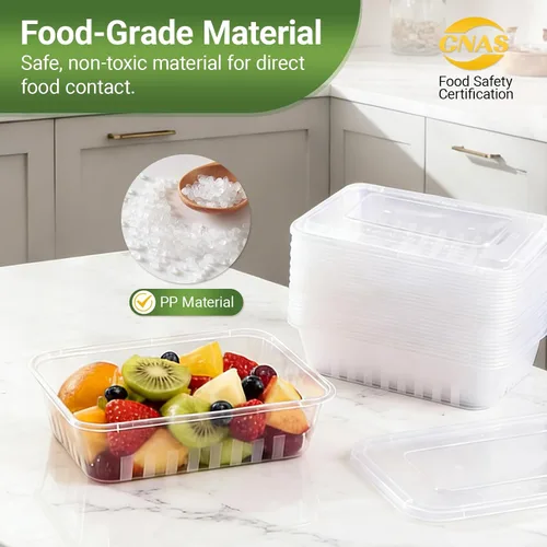 Vista 2 de Contenedor desechable de 49 onzas para preparación de comidas, grande para alimentos, 50 unidades de contenedores de plástico con tapas