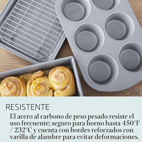 Vista 3 de Chicago Metallic Juego de moldes profesionales para horno tostador, antiadherente, 4 piezas
