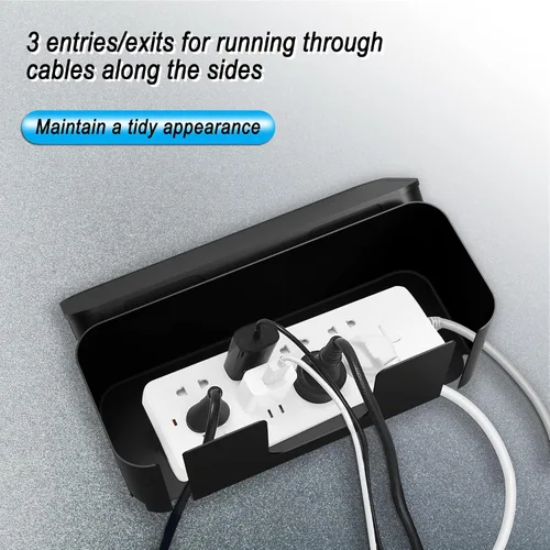 Vista 6 de Power Strip Hider Box - Organizador de gestión de cables, tamaño grande y mediano, color negro Power strip hider box hides cords and surge