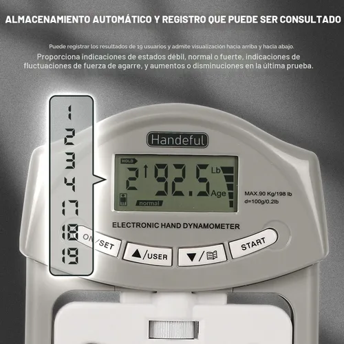 Vista 2 de Handeful Grip Strength Tester, Hand Grip Dynamometer, Electronic Handgrip Testing for Sports Home School Use Gris