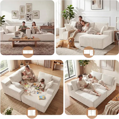 Vista 4 de Cloud - Sofá modular sin hueso para sala de estar, sofá modular en forma de L con asiento profundo de gran tamaño orientado a la derecha, sofá de 3