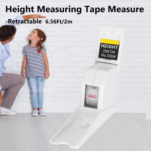 Vista 4 de Eboxer - Cinta métrica de altura de 6.56 pies, regla retráctil automática para adultos y niños, herramienta de medición de metal montada en la pared