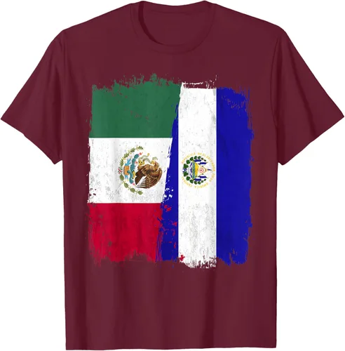 Vista 17 de Camiseta con la bandera mexicana de El Salvador con la mitad de la bandera mexicana de El Salvador