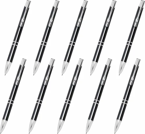 Vista 19 de DISCOUNT PROMOS Juego de 10 bolígrafos de aluminio personalizados, paquete a granel personalizado, tinta negra, ideal para oficina, escuela
